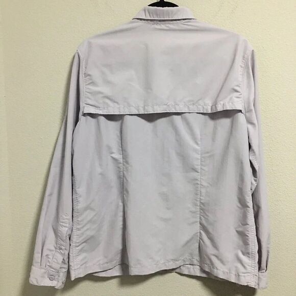LL Bean Women Lavender Collared Pockets Long Roll Tab Sleeve Button Shirt Top L - Picture 2 of 5